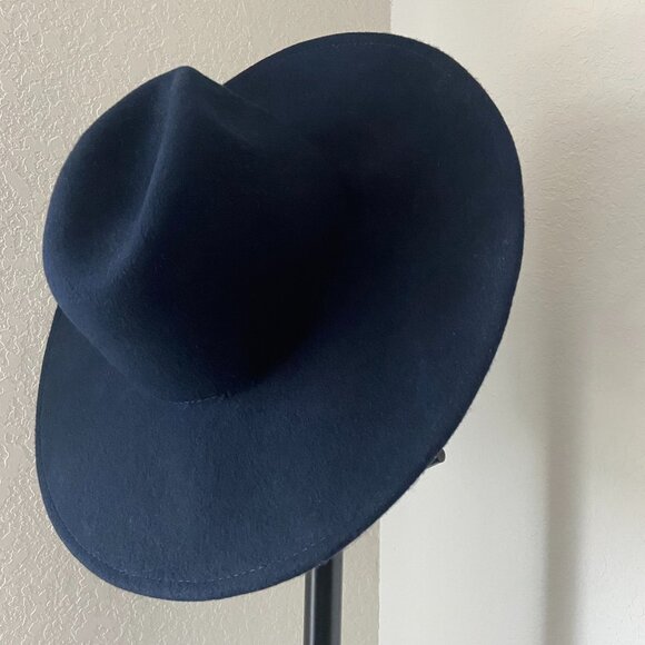 Chic Navy-Blue Wide Brim Fedora Hat- One Size Fits Most, Women's Wool Fedora Hat - Picture 15 of 15